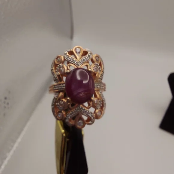 Vintage Rose GOS 925 Purple Cabachon & CZ Embellishments Cocktail Ring, sz 8,GC. - Picture 4 of 10